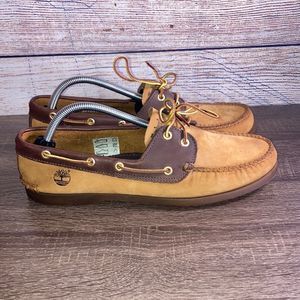 Mens Like New Timberland Boat Shoes Size 10.5 Brown & Tan